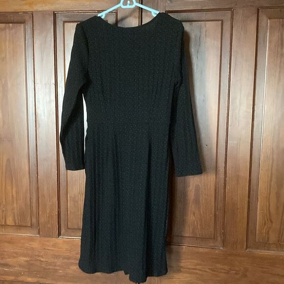 Modcloth Black Long Sleeve Polka Dot Knit Sweater Knee Length V-neck Dress Sz L - Picture 2 of 11
